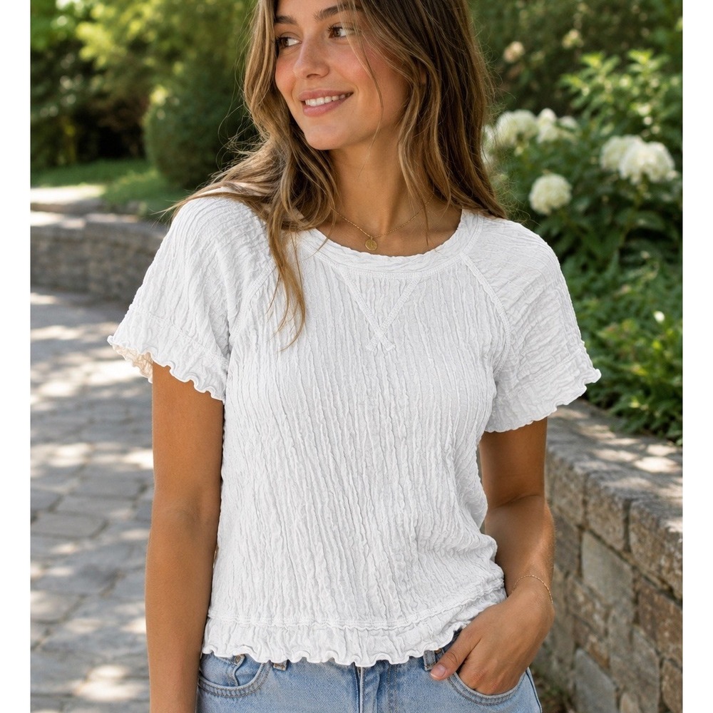 Intimately Free People SP Small White Gauze Top Crinkled Cotton Ruched Shirt